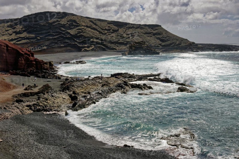 Lava rocks at the Playa de los Ciclos near the Green Lake, Lago Verde, El Golfo, Lanzarote, Canary Islands, Canary Islands, Spain, Europe