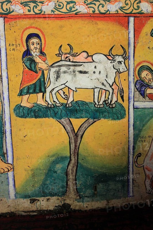 Ahamra region, Azoa Maryam round church on the Zeghie peninsula in Lake Tana, Lake Tsana or Lake Dembea, mural painting, Ethiopia, Africa