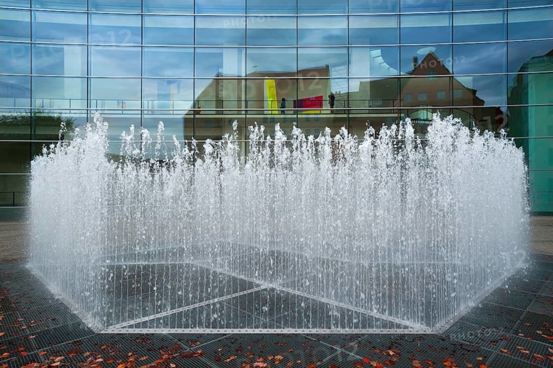 The Hexagonal Water Pavilion by Jeppe Hein, 2007, in front of the Neues Museum, Nuremberg, Middle Franconia, Bavaria, Germany, Europe