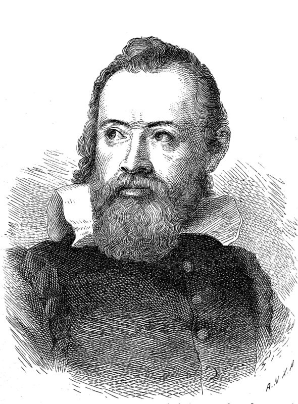 Galileo Galilei, 15 February 1564, 8 January 1642, was an Italian polymath. He was a philosopher, physicist, mathematician, engineer, astronomer and cosmologist, Historical, digital reproduction of an original from the 19th century