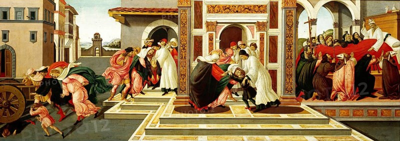 Das letzte Wunder und der Tod des Heiligen Zenobius (c. 1500), Last Miracle And The Death Of St. Zenobius, Painting by Sandro Botticelli (1 March 1445, 1510), one of the most important Italian painters and draughtsmen of the early Renaissance, Historic, digitally restored reproduction from an original, Record date not stated