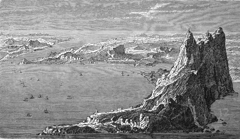 The Strait of Gibraltar in 1880, Historical, digital reproduction of an original from the 19th century