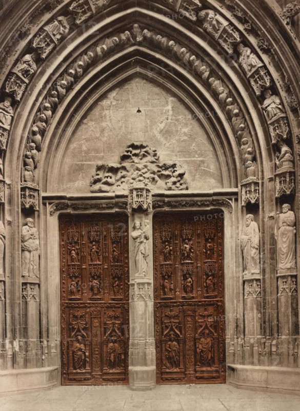 Portal, Saint-Sauveur Cathedral, Aix-en-Provence, France, c. 1890, Historic, digitally restored reproduction from a 19th century original, Europe
