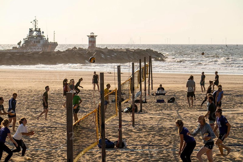 Beach volleyball courts on the beach in Scheveningen, Netherlands