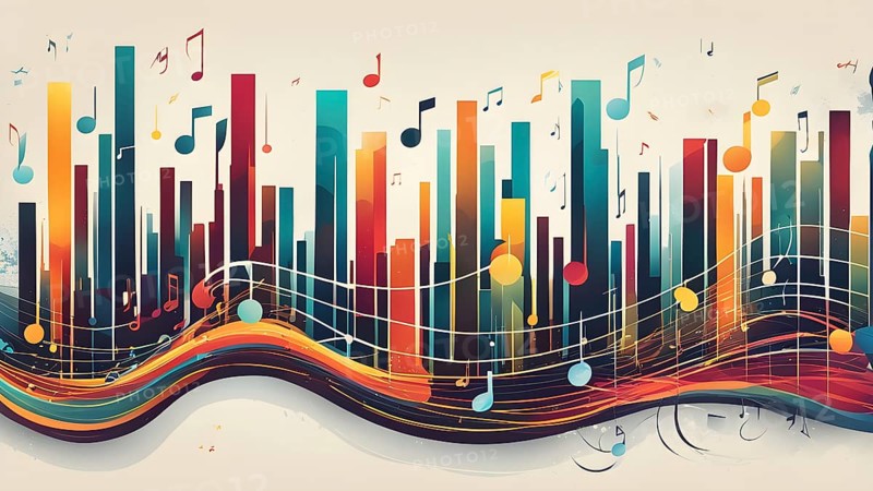 Illustration of abstract audio frequency sound wave lines, AI generated