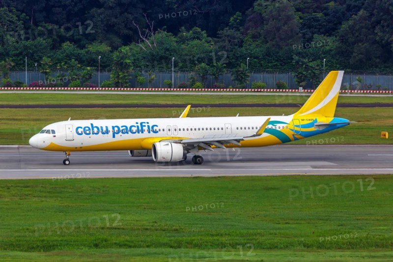A Cebu Pacific Airbus A321neo aircraft with registration RP-C4125 at Changi Airport, Singapore, Asia