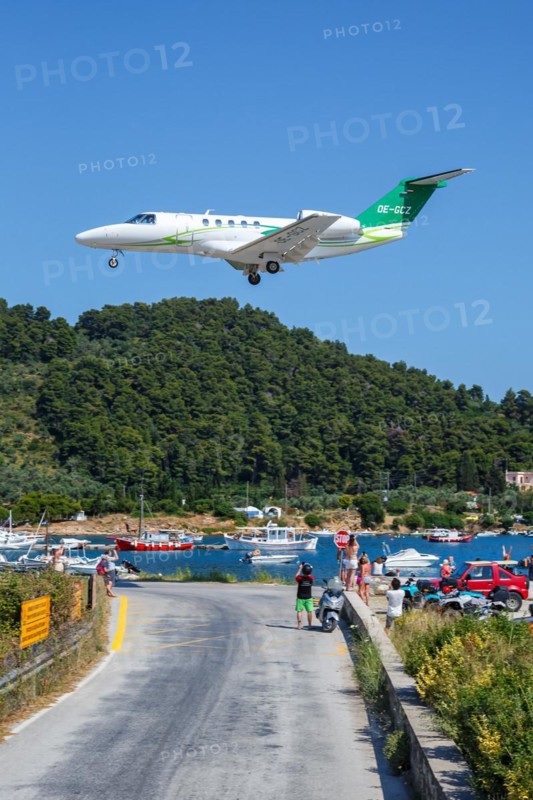 A Cessna Citation CJ4 aircraft of Avcon Jet with the registration number OE-GCZ at Skiathos Airport, Greece, Europe
