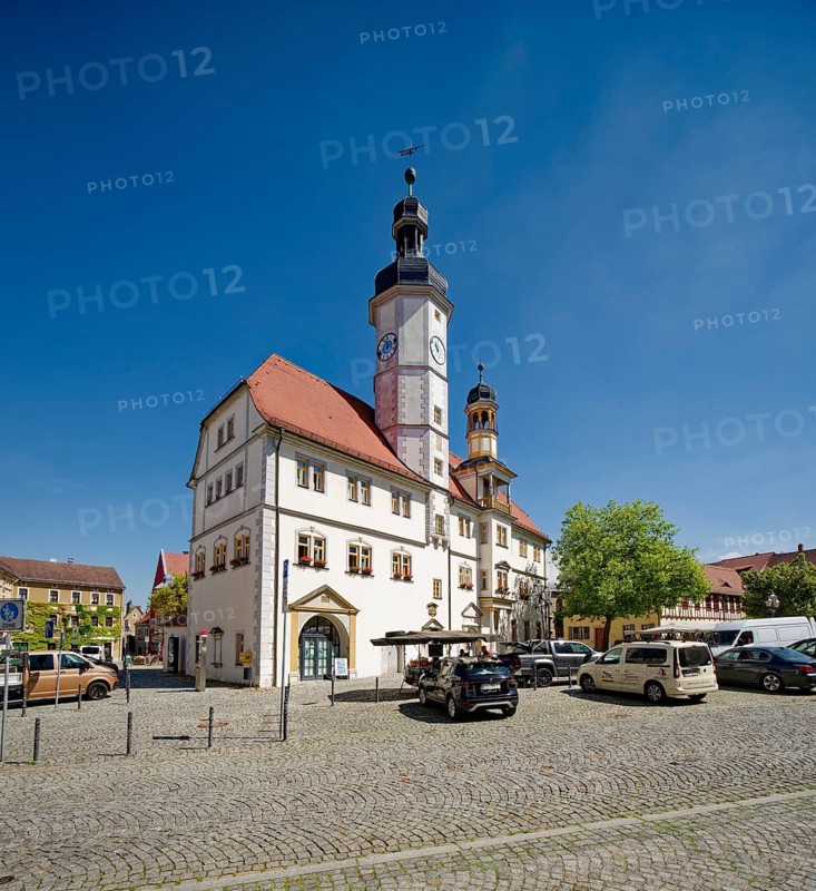 Eisenberg town hall from the 16th century on the market square, old town of Eisenberg, Saale-Holzland district, Thuringia, Germany, Europe