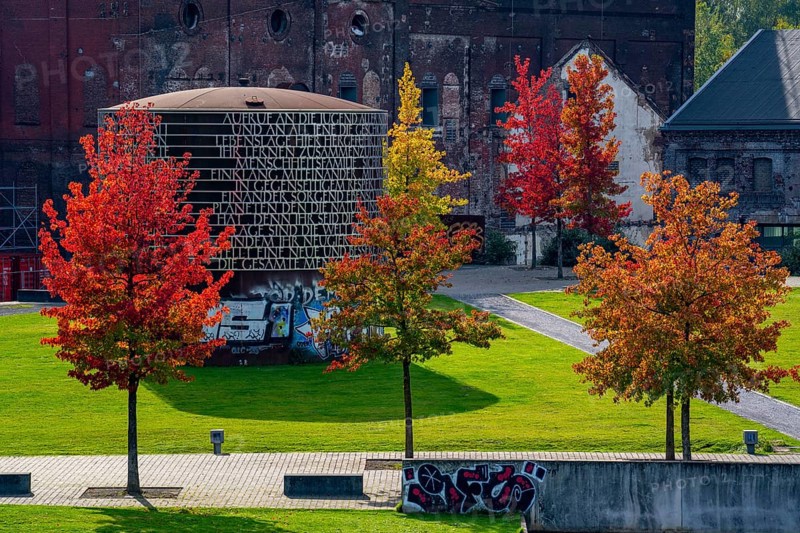 The Westpark in Bochum, sculpture by Olu Oguibeeformerly, for the Ruhrtriennale 2018, Appeal to the Youth of All Nations, steelworks site in the western city centre, North Rhine-Westphalia, Germany, Europe