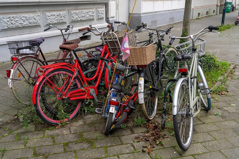 Bicycle car park, parking space, in Düsseldorf Unterbilk, residential area, North Rhine-Westphalia, Germany, Europe