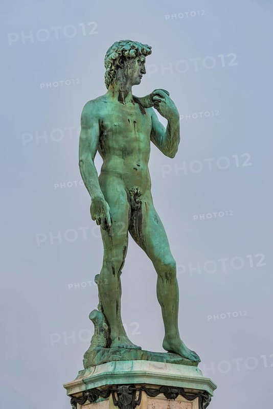 Statue of David in Piazza Michelangelo, travel, tourism, sculpture, history, culture, Florence, Italy, Europe