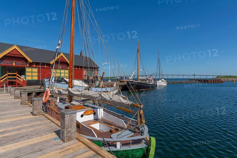 Rudkøbing harbour, historic sailing ships, jetty, maritime flair, bridge to the island of Langeland, Sydfyn, South Funen, Baltic Sea, Danish South Sea, Denmark, Europe
