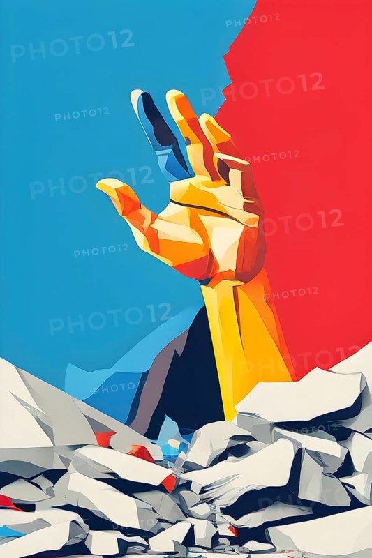 Minimalist rendering showcasing a human arm as symbol for human resilience, AI generated
