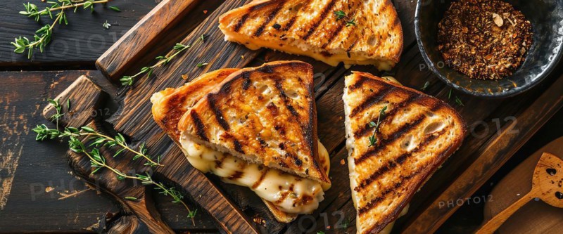 Breakfast with fresh grilled cheese vegetarian sandwich with melted cheddar cheese and vegetables, AI generated