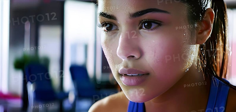 Portrait of sweating woman after workout, AI generated