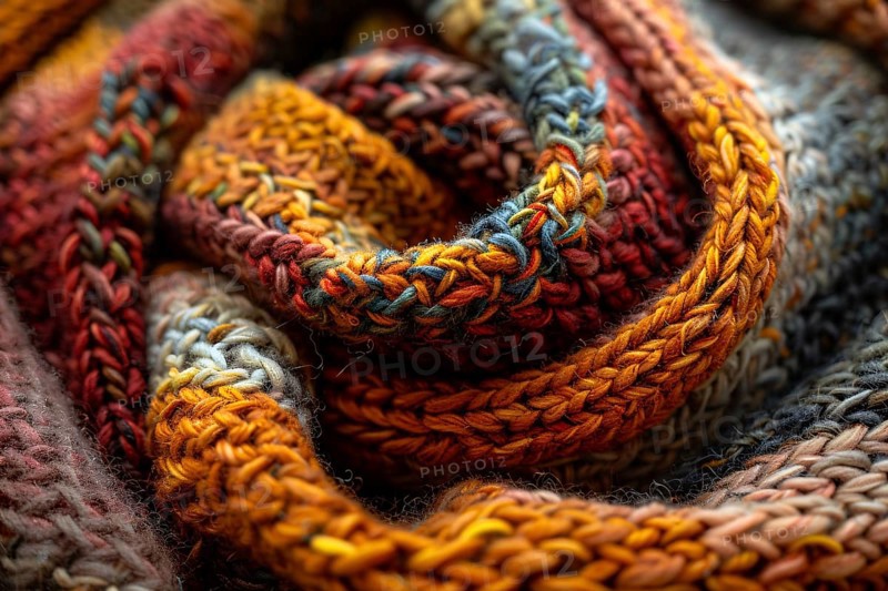 Close up of knitted fabric with autumn colors. Generative Ai, AI generated