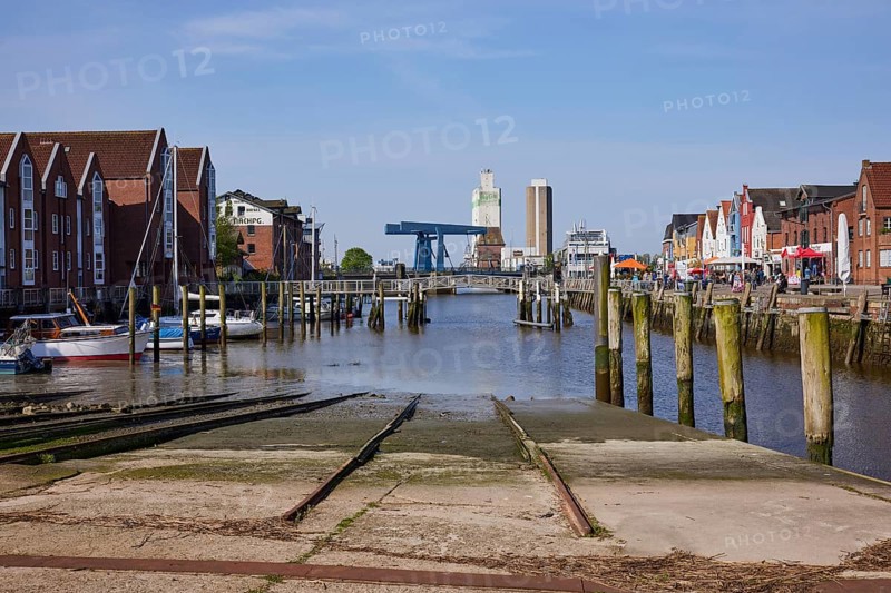 Slipway of the old shipyard in the harbour of Husum, district of Nordfriesland, Schleswig-Holstein, Germany, Europe