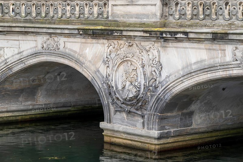 Detail of the Rococo-style marble bridge by Nicolai Eigtved, Frederiksholm Canal, Christiansborg Palace, Danish Parliament, Folketinget, Copenhagen, Denmark, Europe