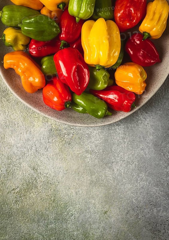 Habanero pepper, color mix, raw, vegetable, top view, no people