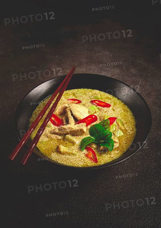 Green curry with chicken, traditional Thai cuisine, Asian food, homemade, no people