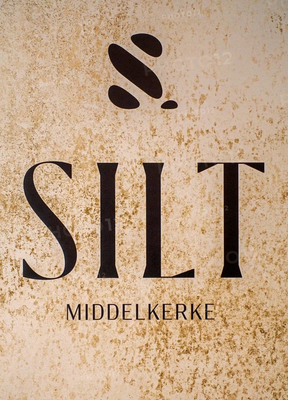 Close-up of SILT Middelkerke logo in the venue building housing casino, hotel and restaurant in seaside resort Middelkerke, West Flanders, Belgium, Europe