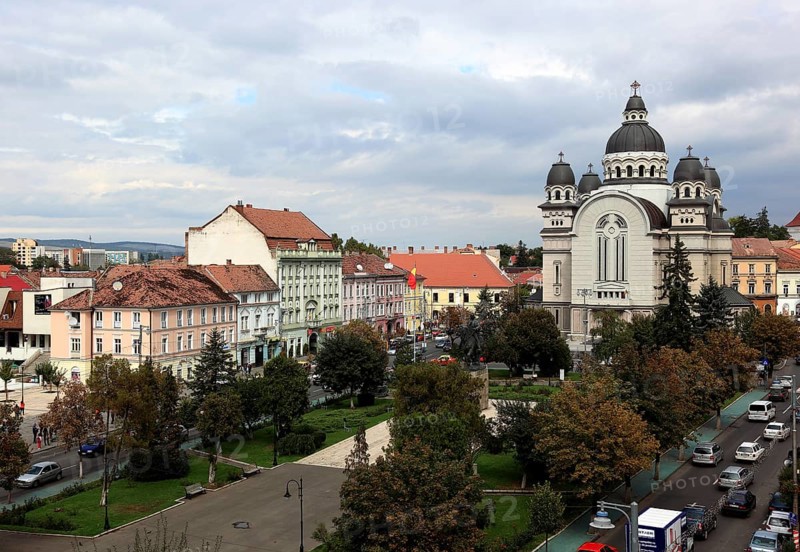 City of Targu Mures, buildings along the Piata Trandafirilor, on the elongated Rose Square, city centre, Romania, Europe