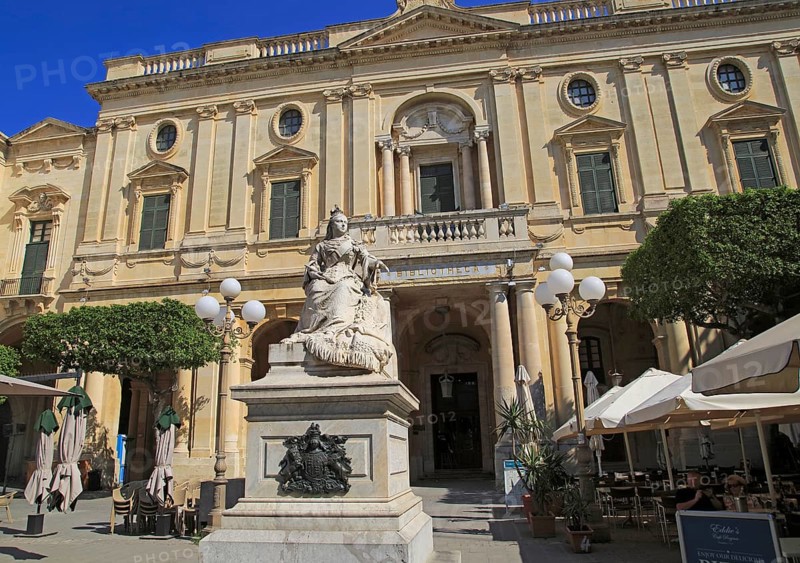Queen Victoria statue in front of National Library building, Republic Square, Valletta, Malta, Europe