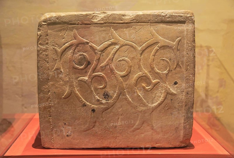 Carved stone neolithic spiral design, National Museum of Archaeology, Valletta, Malta, Europe
