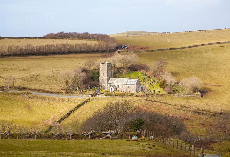 St Brendan's parish church standing alone in Exmoor national park hills, Brendon, Devon, England, United Kingdom, Europe