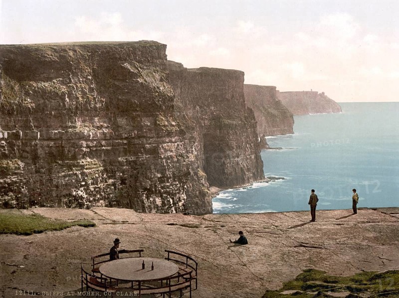 Cliffs of Moher, a famous cliff coast in Ireland. They are located on the west coast of Ireland's main island in County Clare, Historic, digitally restored reproduction from a 19th century original, Record date not stated