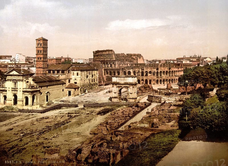 Roman Forum from the Palatine, Rome, Italy, Historic, digitally restored reproduction from a 19th century original, Record date not stated, Roman Forum from the Palatine, Rome, Italy, Historic, digitally restored reproduction from a 19th century original, Record date not stated, Europe