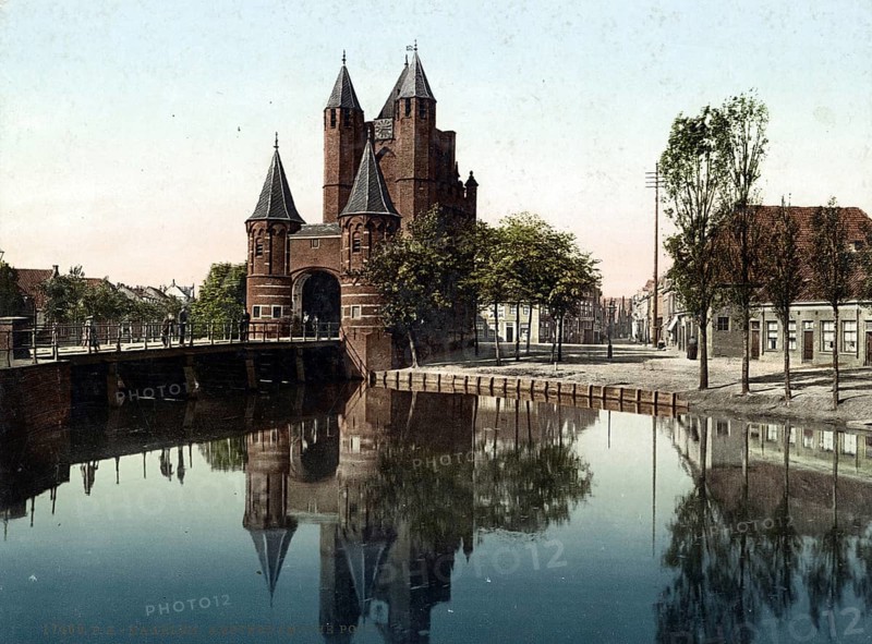 Haarlem-Amsterdam gate, Haarlem, Holland, 1890, Historic, digitally restored reproduction from a 19th century original, Record date not stated