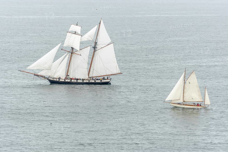 Large old traditional sailing boat in a bay on the Atlantic. Camaret sur mer, Crozon, Finistere, Brittany, France, Europe