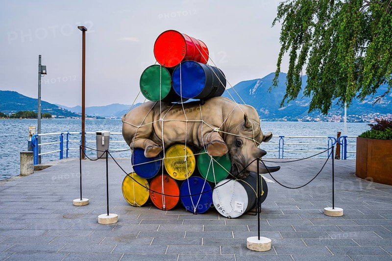 Sculpture on Lake Iseo, Iseo, Lombardy, Italy, Europe