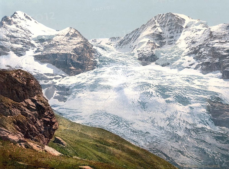 Eiger Glacier, Bernese Oberland, Switzerland, Historic, digitally restored reproduction from a 19th century original, Record date not stated, Eiger Glacier, Bernese Oberland, Switzerland, Historic, digitally restored reproduction from a 19th century original, Record date not stated, Europe