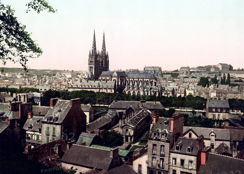 The town of Quimper in Brittany, France, 1890, Historical, digitally restored reproduction from a 19th century original, Record date not stated, Europe