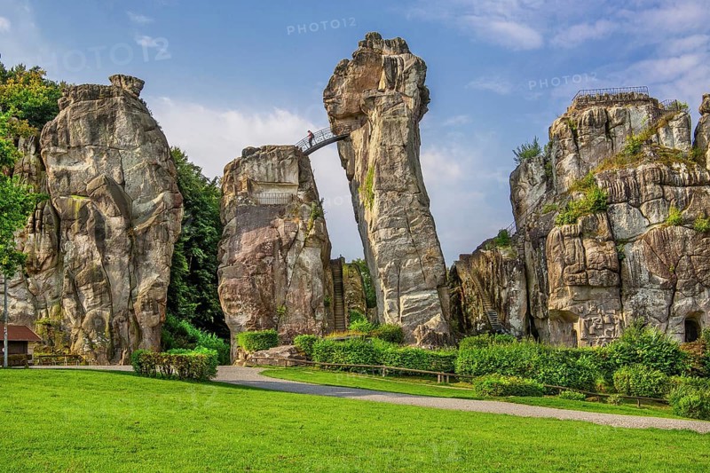 Externsteine, sandstone rock formation. Horn-Bad Meinberg, Teutoburg Forest, North Rhine-Westphalia, Germany, Europe