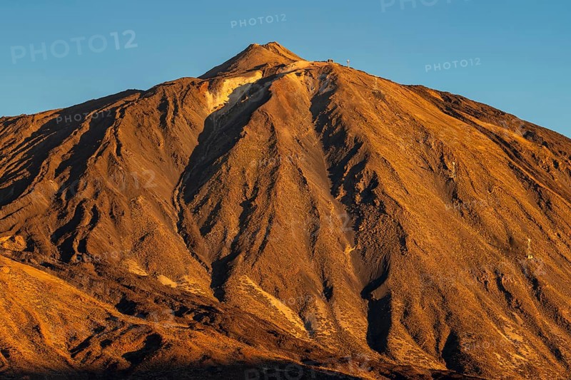 Panorama during the ascent to Alto de Guajara, 2715m, over the Teide National Park, Parque Nacional del Teide, to Pico del Teide, 3715m, at sunrise, Tenerife, Canary Islands, Spain, Europe