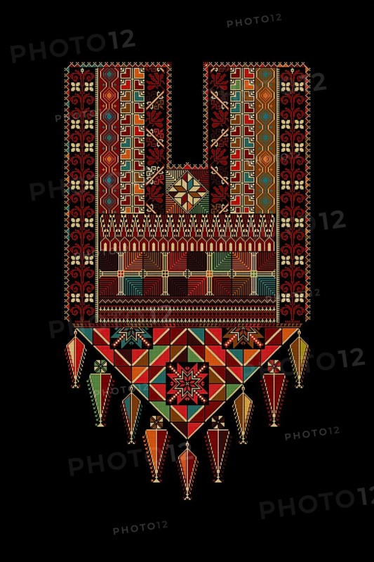 Embroidery vector Tatreez template, Palestinian fashion neck ornament