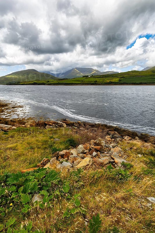 Killary Harbour, fjord, rain clouds, Connemara National Park, Galway, Wild Atlantic Way, Ireland, Europe