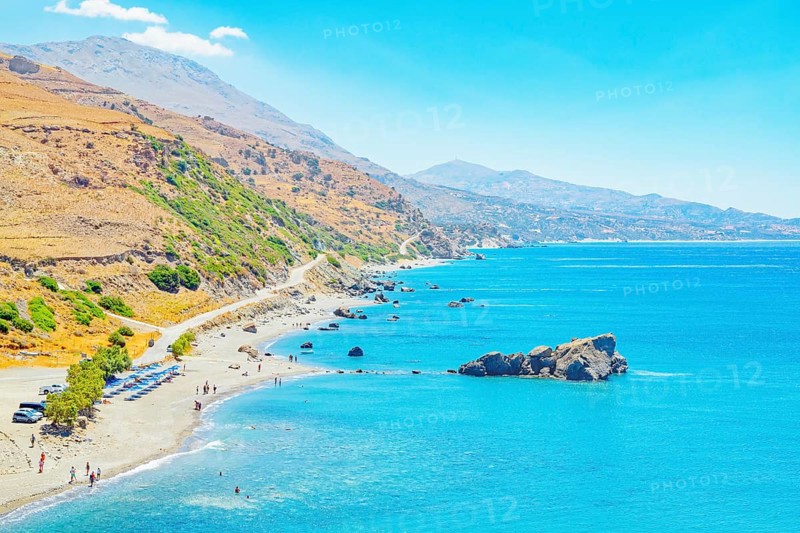 View of Drymiskos beach, Ammoudi, Rethymno, Crete, Greek Islands, Greece, Europe