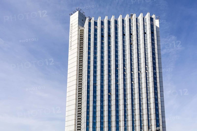The striking congress hotel next to the civic hall in the style of Eastern Modernism, Chemnitz, Saxony, Germany, Europe