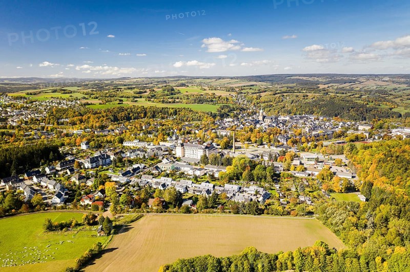 Aerial view of Annaberg with St Annen church, Annaberg-Buchholz, Saxony, Germany, Europe