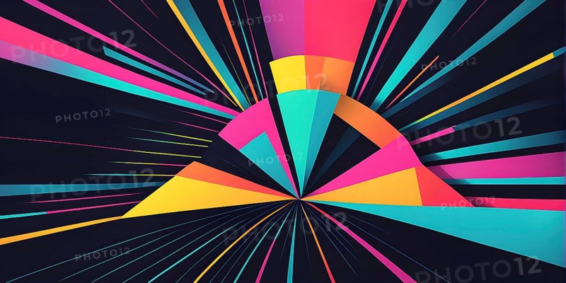 Abstract minimalist illustration theme in vibrant neon color accents symbolizing fun and ease, AI generated