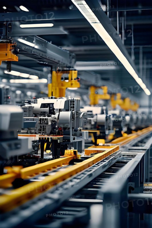 AI generated automotive assembly line in car manufacturing progression with automated machines