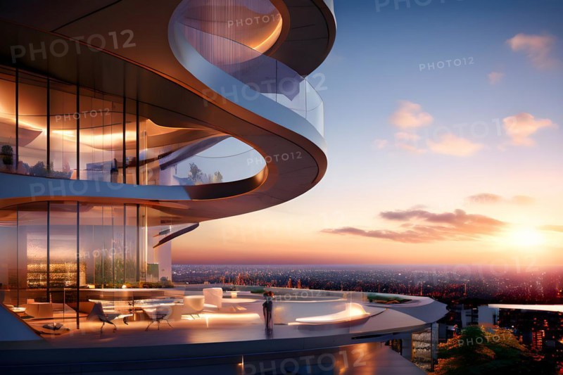 KI generated architectural structure melding computer aided design illustrations with genuine photoelements, AI generated
