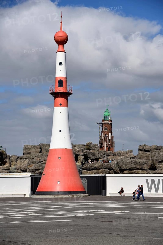 Europe, Germany, Bremen, Bremerhaven, lighthouse front light at the river Weser, built in 1893, big lighthouse in the background, Europe