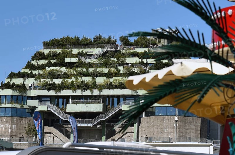 Europe, Germany, Hanseatic City of Hamburg, St. Pauli, former anti-aircraft bunker on Feldstrasse built between 1942 and 1944, conversion with extension to approx. 60 metres to a hotel and event centre, opening 2024, a total of 4, 700 trees and 16, 000 shrubs, climbing plants and climbing plants, climate research, Federal Republic of Germany, Europe