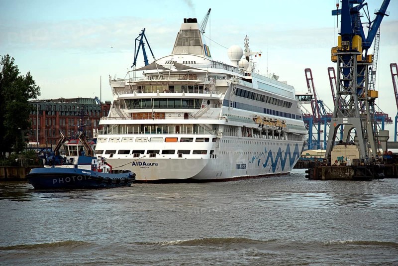 Europe Germany Hanseatic City of Hamburg Harbour Elbe Passenger ship AIDAaura in dry dock 17, Federal Republic of Germany