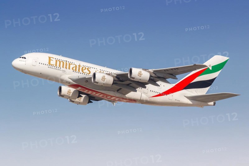 An Emirates Airbus A380-800 aircraft with the registration number A6-EVB at the airport in Dubai, United Arab Emirates, Asia